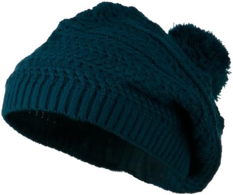 Slinky Knit Beret with Pom Pom - Teal OSFM
