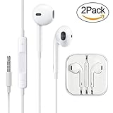 2 Pack Premium Earphones/Earbuds/Headphones/Headsets to 3.5mm with Stereo Mic&Remote Noise Isolating Control Headphone Compatible with for Most Smartphones - White