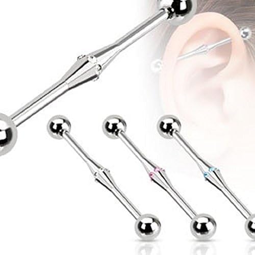 Crystal BLING CZ Rhombus in the Middle 316L Surgical Steel Scaffold Industrial Barbell - 14G