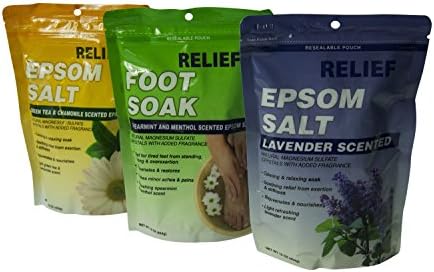 Epsom Salts Bath Bundle: (1 Lavender Epsom Salts, 1 Spearmint Menthol, and 1 Green Tea Chamomile): 3 Total