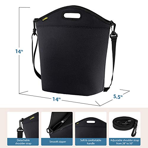 Large Neoprene Lunch Bag for Women Adults, 14" x 14" x 5.5" Insulated Big Lunch Tote Box Reusable Lunch bag for Work Office Outdoors Travel (Black) - Thumbnail 2