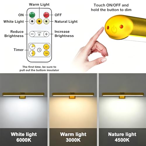 ALISMAEEL Wireless LED Picture Light Rechargeable 4400mAh Battery Wall Sconce,3 Color Adjustable Painting Light with Timer and Remote Control for Wall Pictures,Gallery Artwork,Paintings,Portraits