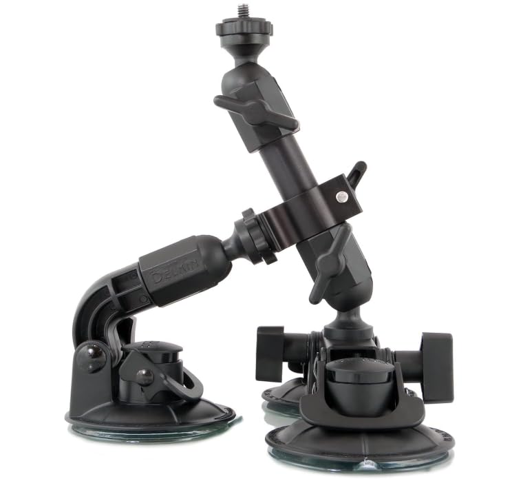 Delkin Devices Fat Gecko Triple Suction Camera Mount - Powerful Suction Cup Camera Mount for Car, Motorcycle, Desk, Window | Secure and Adjustable Action Camera Holder for Video Recording