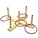 Wooden Ring Toss Game - Vintage X-Shaped Wood Peg Board with 4 Plastic Tossing Rings - Classic Indoor and Outdoor Activities - Carnivals, Barbecues, Parties, and Family Fun