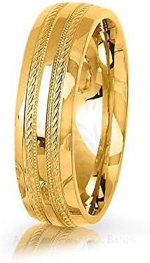 Authentic 10k Yellow Gold Designer Center Line Wedding Ring 6 Mm