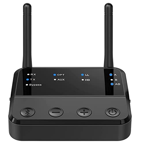eppfun Bluetooth 5.2 Transmitter Receiver for TV Home Stereo BT Headphones, aptX Low Latency & HD Bluetooth Audio Adapter, Splitter for Wired & Wireless, Optical RCA AUX 3.5mm Inputs/Outputs
