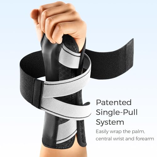 FREETOO Carpal Tunnel Wrist Brace Pro, Single-Pull Wrist Support for Sleeping with S Shape Splint, Lightweight Hand Brace for Women Men, Tendonitis, Arthritis Pain Relief, Black/Light Gray(Right,S/M)