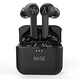 Base LITE True Wireless Earbuds Headphones: 32+ Hours, Bluetooth 5, Dual-Mic Noise Canceling, Charging Case. Deep Bass Sound Headset, Small Earphones for Android Samsung & iPhone (No Volume Control)