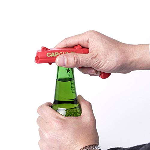 4 Pack Bottle Opener Creative Bottle Opener Cap Gun Plastic Beer Bottle Opener Cap Launcher Shooter for Home Bar Party Drinking Game (Red and Grey)