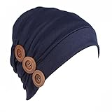 HONENNA Women Chemo Turban headband Scarf Slouchy Beanie Cap Hat for Cancer Patient (Navy blue)
