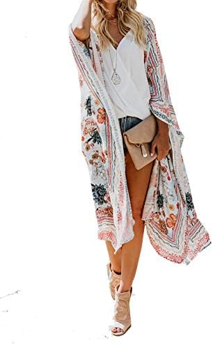 casuress Women's Sheer Chiffon Blouse Tops Kimono Cardigan Floral Loose Cover Ups Outwear Plus Size