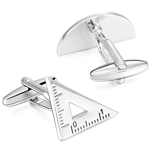 MOWOM Silver Tone 2PCS Rhodium Plated Cufflinks Protractor Ruler Shirt Wedding Business - Thumbnail 2