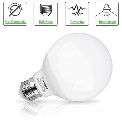 Innqoo G25 LED Bulb, Vanity Lights Bulb E26 Base, Equivalent 50W Incandescent Bulb Daylight White 5000K for Bathroom Makeup Mirror Lamp,Non-dimmable Globe Led Light Bulbs 4 Packs