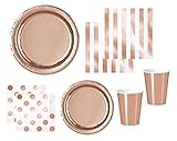 Rose Gold Party Supplies Elegant Foil Paper Plates, Napkins, Paper Cups for 16 People