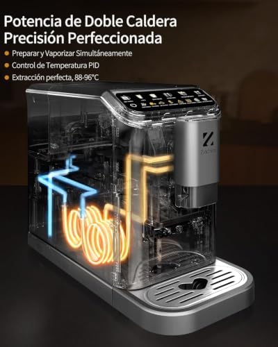 Kaffeevollautomat mit Milchbehälter, 20 Bar, 15-stufiges Mahlwerk, Touchscreen, PID-Temperaturkontrolle, Automatische Reinigung, 5 Getränke auf Knopfdruck – Latte, Cappuccino & mehr,Kompakt