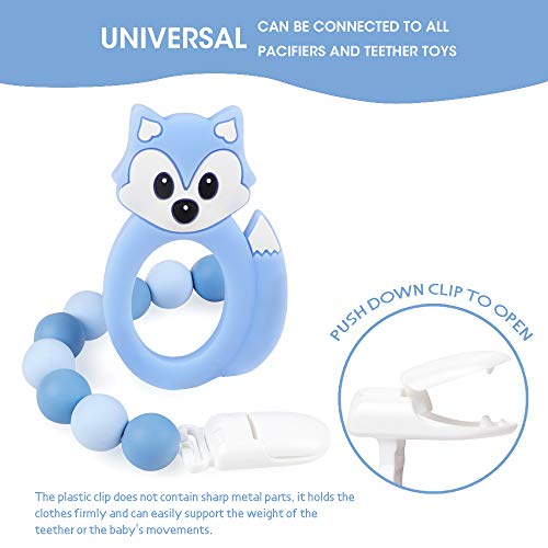 MCGMITT Pacifier Clip Silicone, BPA Free Teething Beads Toys Shower Gift for Baby Girls Boys Infant Toddler (Blue) - Thumbnail 4
