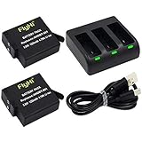 FlyHi Hero 5/6/7/8 Batteries (2 Pack) and Rapid 3-Channel Charger for Hero5/ Hero6/ Hero7 Black, Hero(2018),(Compatible with 