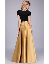 Honey Qiao faldas de satén para dama, largo hasta el piso, cintura alta, con bolsillos, cierre de cremallera en la parte posterior