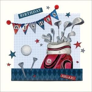 Greetings Card (MIN5837) - Birthday Card - Birthday Golf Clubs - from The Cool Britannia Range - with A Flittered Finish.