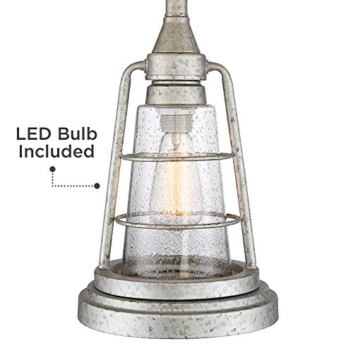 Fisher Nautical Table Lamp with Nightlight Antique LED Edison Bulb Galvanized Metal Cage Drum Shade for Living Room…
