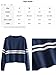 ROMWE Women's Casual Striped Long Sleeve Crop Top Sweatshirt Navy M