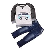 Sagton Toddler Boys Fall Outfit Clothes Car Print T-shirt Tops+Long Jeans Trousers (5T)