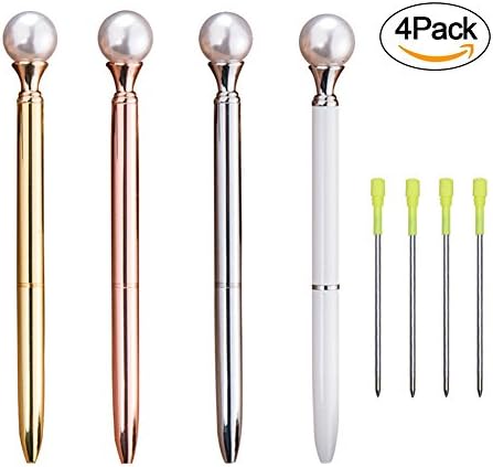 Wordmo 4 Packs Rose Gold Pen With Big Bright &amp; Dazzling Pearl Metal Ballpoint Pen - Black Ink