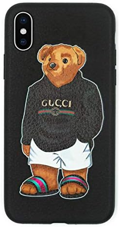 Stylish Bear Custom Fashion Protective Flexible Case/Cover/Skin Leather Finish for iPhone (Black Bear, iPhone XR)