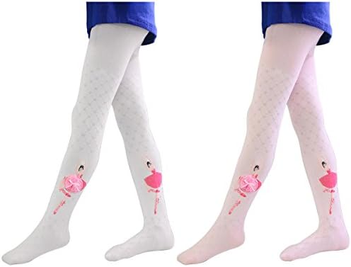 Ezclassy-Girls Kids Children Ballet Girl Pattern Thermal Cotton Long Socks Leggings Tight Pants Pack of 2 (S(For Height 85-100CM))