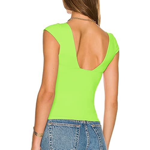 WOMEN’S CROP TOPS CAMI SEXY BACKLESS DEEP V NECK SHORT SLEEVE Y2K T SHIRTS CAUSAL SLIM FIT TEE SUMMER CROP CAMI (AS1, ALPHA, L, REGULAR, REGULAR, GREEN)