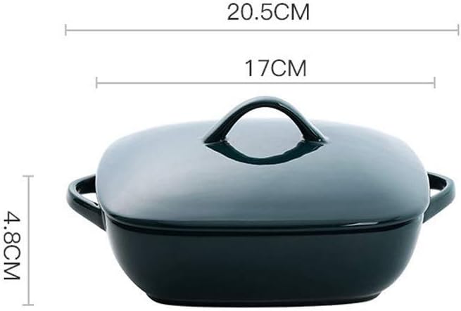 ACHICOO Rectangular Ceramic Baking Oven Dish Cheese Baking Tray Pasta Rice Plate with Lid Dark green square