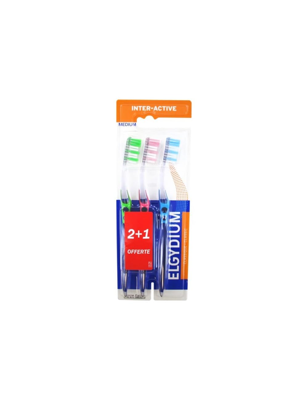 Elgydium Inter-Active Medium Toothbrush 2 Toothbrushes + 1 Free