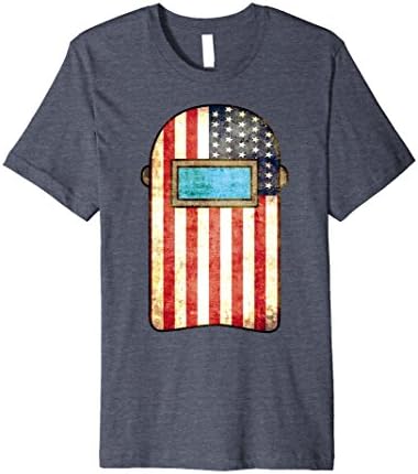 Mens American Welder Shirt | US Flag Welding Hood T-Shirt Gift 3XL Heather Blue