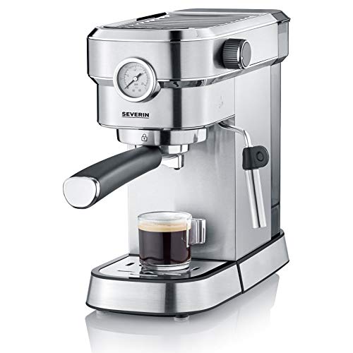 SEVERIN Espressomaschine "Espresa Plus", Siebträgermaschine mit 3 Einsätzen, Kaffeemaschine mit Milchschäumer und Manometer, inkl. Barista-Starterset, Edelstahl-gebürstet/schwarz, KA 5995 – Bild 3