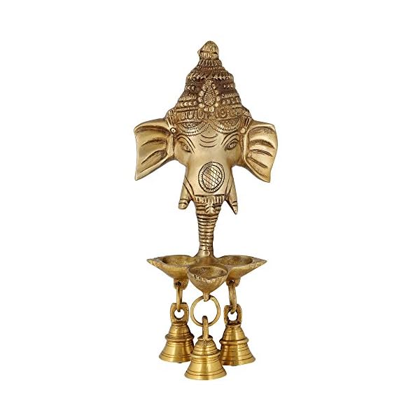 Handmade-Brass-Lord-Ganesha-Wall-Hanging-Puja-Idol-with-3-Diyas-and-Bells