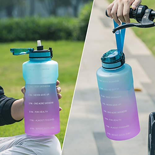 1byone Half Gallon Water Bottle 73oz Large Motivational Water Bottles with Straw Time Marker & Paracord Handle, Big Water Jug for Sports - BPA Free, Leak Proof, Easy Carry, Anti-slip( 2 Straws Included)