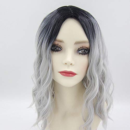 ZM Ombre Silver Wavy Short Wig Curly Wavy Shoulder Length Bob Synthetic Cosplay Wig for Women's Wigs T1B-Silver