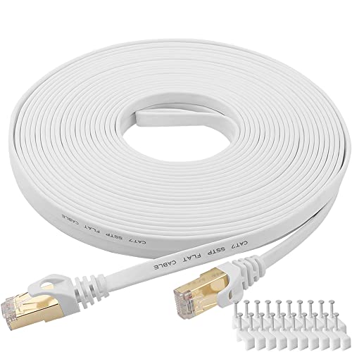 Cable 100 Ft Supports Cat 8 / Cat 7 Standard White Flat Gigabit High Speed Gigabit