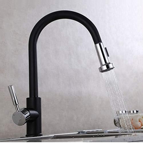 YAWEDA Copper Black Kitchen Faucet Black Matte Kitchen Basin Pull Type Paint Hot and Cold Faucet