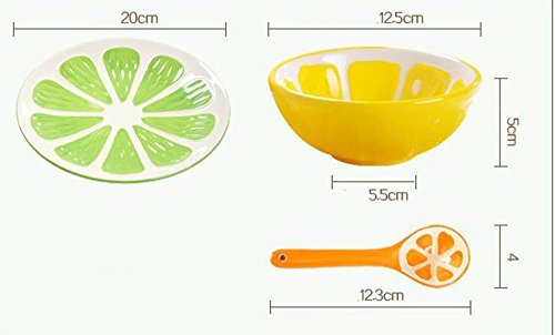 Ceramics Fruit Shape Salad Bowl Plate Spoon,Set of 3 -Apple/ Strawberry/ Carambola/ Watermelon/ Orange/ Kiwifruit