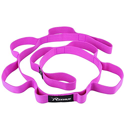 REEHUT Stretching Strap – Exercise Elastic Stretch Straps for Athletic Trainers, Physical Therapists with Loops, Ebook, Carrying Bag Purple