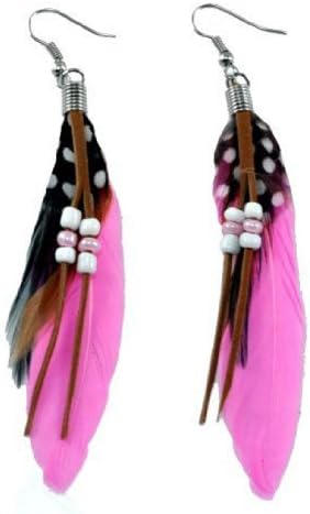 Light Pink Dangle Feather Earrings, #17