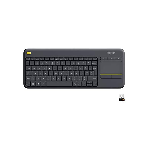 Logitech-K400-Plus-Wireless-Livingroom-Keyboard-with-Touchpad-for-Home-Theatre-PC-Connected-to-TV-Customizable-Multi-Media-Keys-Windows-Android-LaptopTablet-QWERTY-UK-Layout-Black Logitech K400 Plus Wireless Touch TV Keyboard With Easy Media Control and Built-in Touchpad, HTPC Keyboard for PC…