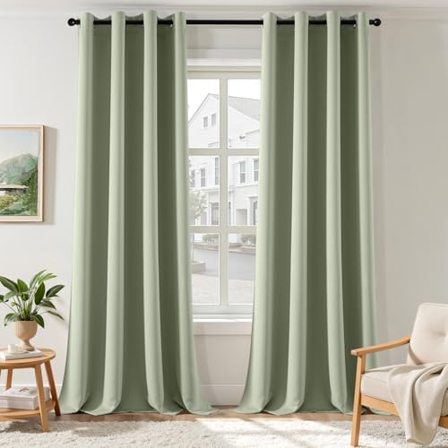 EMEMA Blickdicht Vorhänge mit Ösen 2er Set 140x280cm Salbei Grün Gardinen