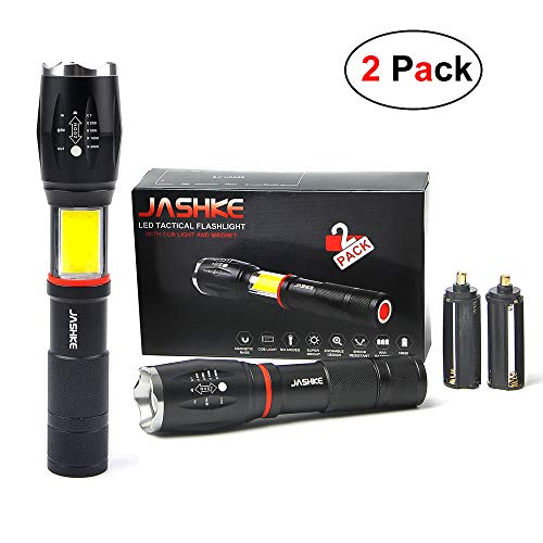 2 Pack Led Torch with Magnetic Base - 6 Modes,1000 Lumens Super Bright,Zoomable,IPX6 Waterproof Handheld Tactical Flashlight Torches with Hidden COB Lighting for Camping,Hiking,Emergency
