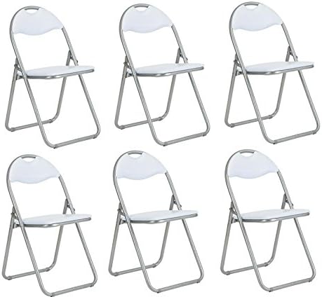 Set of 6 Folding Office Chair Faux Leather Padded Dining Seat Funky Foldable Desk Chairs White