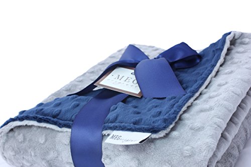 MEG Original Navy Blue & Silver Gray Minky Dot Baby Blanket 601