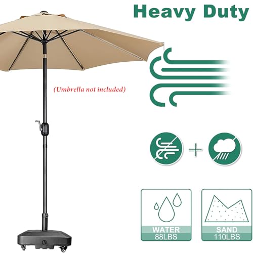 Umbrella Base with Wheels, Market Umbrella Stand for Outdoor Patio Deck Poolside Garden, 35kg Capacity, 48 * 48 * 39Cm Black