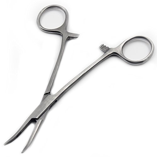 Kelly Forceps Locking Tweezers Clamp, Hemostat, Silver, Curved, 5-1/2 Inch