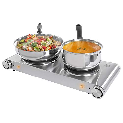 SUNAVO HP-06 Portable Electric Hot Plate hob Cooktop for Cooking, Double Electric Hotplate Burner 1800W Variable Temperature Controllers,Table Top Hot Plate Stainless Steel Scratch-Resistant,Silver